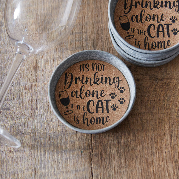 Set of Four Mason Jar Lid Coasters - Cat is Home