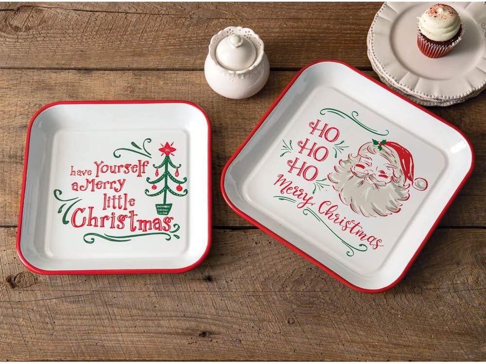 Set of 2 Enamel Christmas Trays