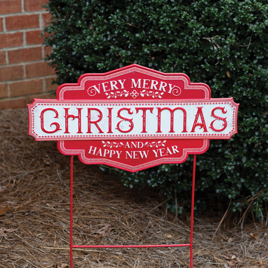 Very Merry Christmas and Happy New Year Yard Sign