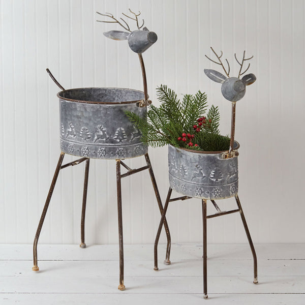 Set of Two Metal Reindeer Planters