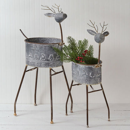 Set of Two Metal Reindeer Planters